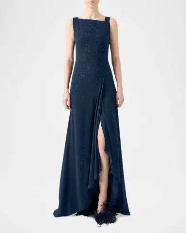 Akris Studded Sleeveless Asymmetric Flared Maxi Dress | Thumbnail 2 Akris Studded Sleeveless Asymmetric Flared Maxi Dress | Thumbnail 2