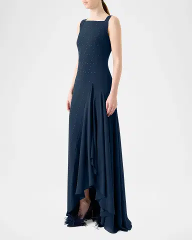 Akris Studded Sleeveless Asymmetric Flared Maxi Dress | Thumbnail 4 Akris Studded Sleeveless Asymmetric Flared Maxi Dress | Thumbnail 4
