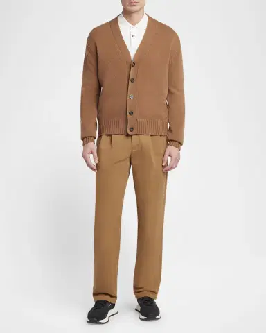 Moncler Men's Leather Logo Wool Knit Cardigan | Thumbnail 2 Moncler Men's Leather Logo Wool Knit Cardigan | Thumbnail 2