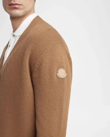 Moncler Men's Leather Logo Wool Knit Cardigan | Thumbnail 5 Moncler Men's Leather Logo Wool Knit Cardigan | Thumbnail 5