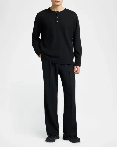 Moncler Men's Waffle Knit Long-Sleeve Henley T-Shirt | Thumbnail 2