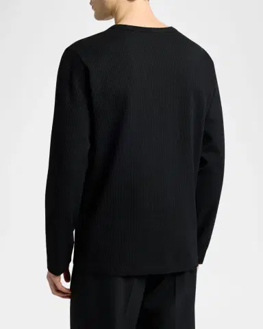 Moncler Men's Waffle Knit Long-Sleeve Henley T-Shirt | Thumbnail 3