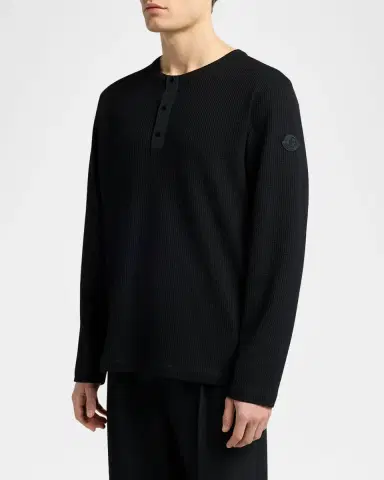 Moncler Men's Waffle Knit Long-Sleeve Henley T-Shirt | Thumbnail 4
