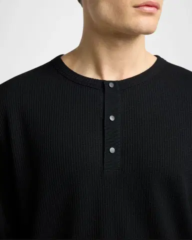 Moncler Men's Waffle Knit Long-Sleeve Henley T-Shirt | Thumbnail 5