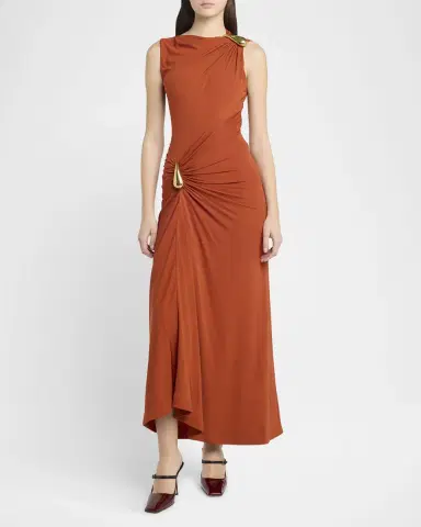 Bottega Veneta Drop Detail Gathered Matte Crepe Jersey Maxi Dress | Thumbnail 2