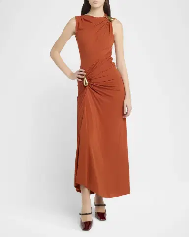 Bottega Veneta Drop Detail Gathered Matte Crepe Jersey Maxi Dress | Thumbnail 4
