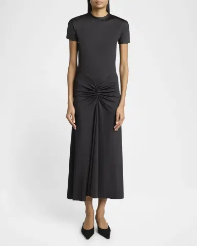 Victoria Beckham Gathered Drop-Waist Midi T-Shirt Dress | Thumbnail 2 Victoria Beckham Gathered Drop-Waist Midi T-Shirt Dress | Thumbnail 2