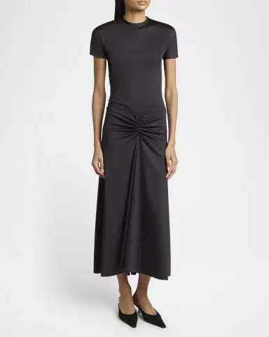 Victoria Beckham Gathered Drop-Waist Midi T-Shirt Dress | Thumbnail 4 Victoria Beckham Gathered Drop-Waist Midi T-Shirt Dress | Thumbnail 4
