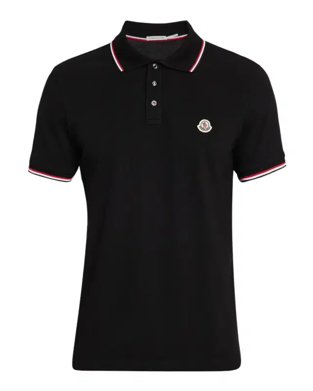 Moncler Men 's Short Sleeve Polo with Contrast Sleeves