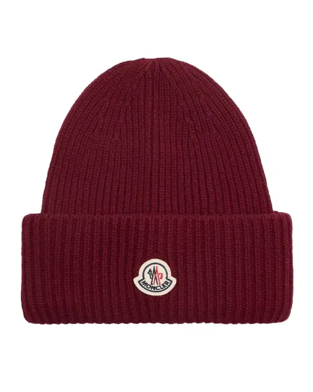 Moncler Men 's Cashmere and Wool Rib Logo Beanie Hat