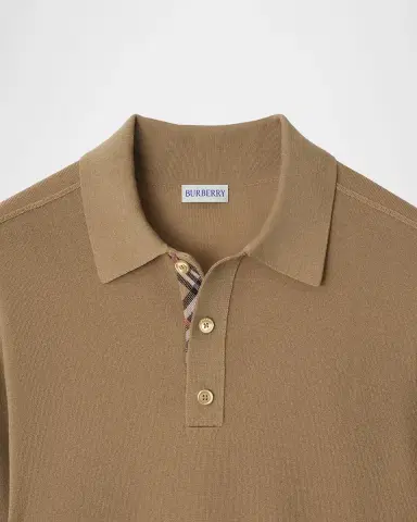 Burberry Men's Check-Placket Wool Knit Polo Shirt | Thumbnail 2