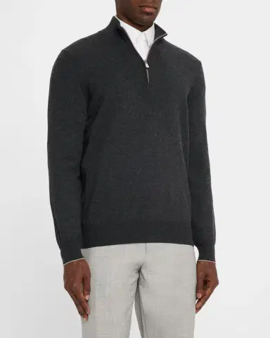 Brunello Cucinelli Men's Cashmere Quarter-Zip Sweater | Thumbnail 4
