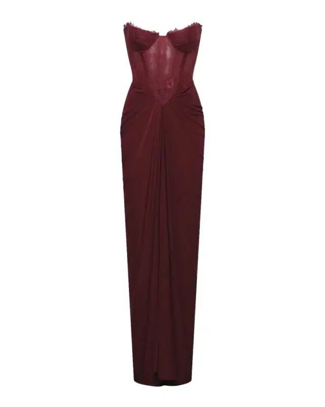 BCBG Strapless Lace & Jersey Gown