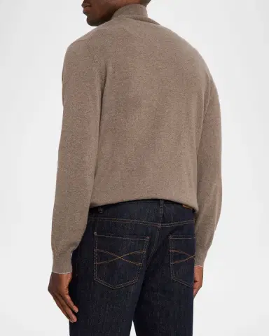 Brunello Cucinelli Men's Cashmere Quarter-Zip Sweater | Thumbnail 3