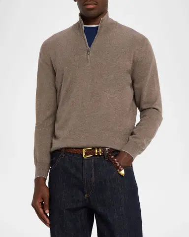 Brunello Cucinelli Men's Cashmere Quarter-Zip Sweater | Thumbnail 4