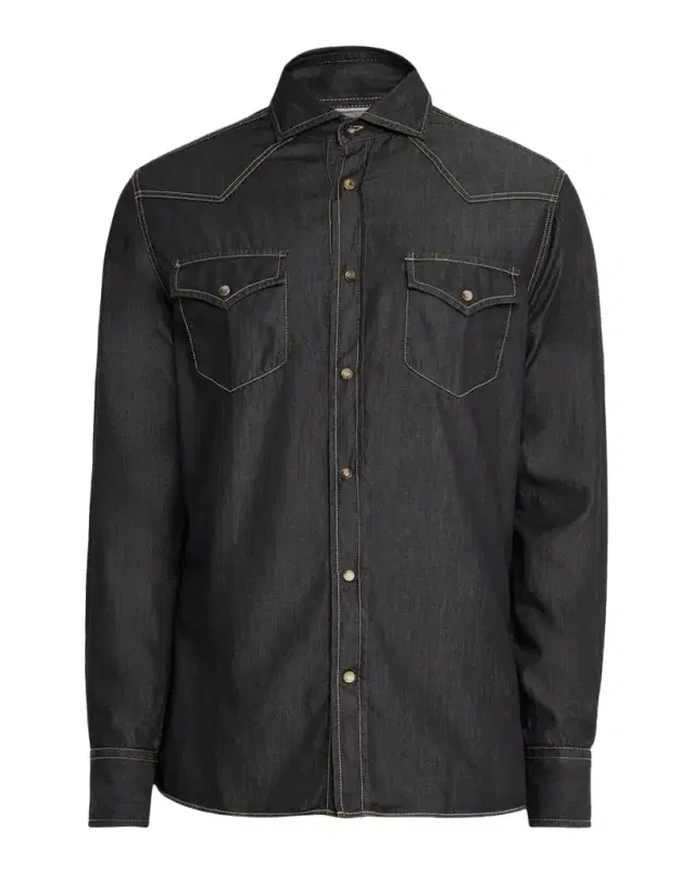 Brunello Cucinelli Mens Lightweight Denim Western Shirt