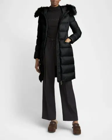 Moncler Boedic Long Down Coat with Detachable Shearling Trim | Thumbnail 2
