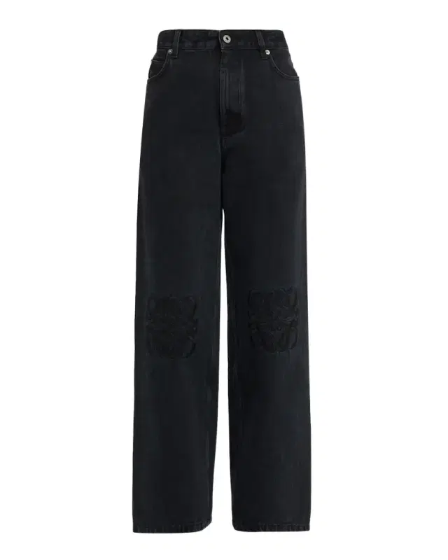 Tonal Anagram Baggy Wide-Leg Jeans
