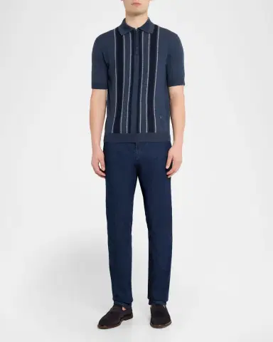 Isaia Men's Multi-Stripe Wool Quarter-Zip Polo Sweater | Thumbnail 2 Isaia Men's Multi-Stripe Wool Quarter-Zip Polo Sweater | Thumbnail 2