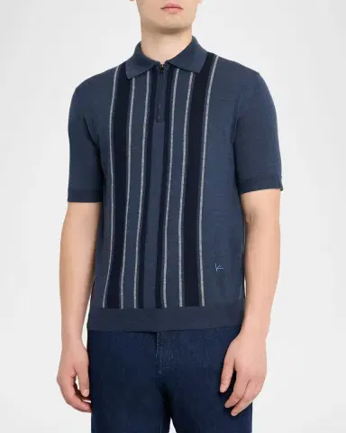 Isaia Men's Multi-Stripe Wool Quarter-Zip Polo Sweater | Thumbnail 4 Isaia Men's Multi-Stripe Wool Quarter-Zip Polo Sweater | Thumbnail 4
