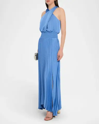 Ramy Brook Arina Pleated Halter Midi Dress | Thumbnail 2