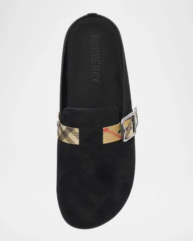 Burberry Men's Urchin Suede Check-Strap Clogs | Thumbnail 4 Burberry Men's Urchin Suede Check-Strap Clogs | Thumbnail 4