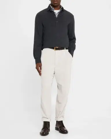 Brunello Cucinelli Men's Cotton Long-Sleeve Polo Shirt | Thumbnail 2 Brunello Cucinelli Men's Cotton Long-Sleeve Polo Shirt | Thumbnail 2