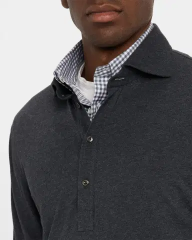 Brunello Cucinelli Men's Cotton Long-Sleeve Polo Shirt | Thumbnail 5 Brunello Cucinelli Men's Cotton Long-Sleeve Polo Shirt | Thumbnail 5