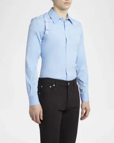 McQueen Men's Logo-Tape Harness Dress Shirt | Thumbnail 2