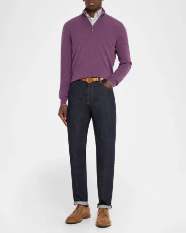 Brunello Cucinelli Men's Cashmere Quarter-Zip Sweater | Thumbnail 2