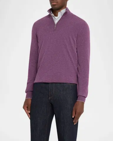 Brunello Cucinelli Men's Cashmere Quarter-Zip Sweater | Thumbnail 4