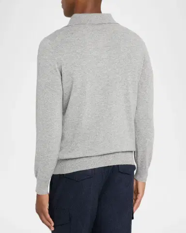 Brunello Cucinelli Men's Premium Cashmere Polo Sweater | Thumbnail 3 Brunello Cucinelli Men's Premium Cashmere Polo Sweater | Thumbnail 3