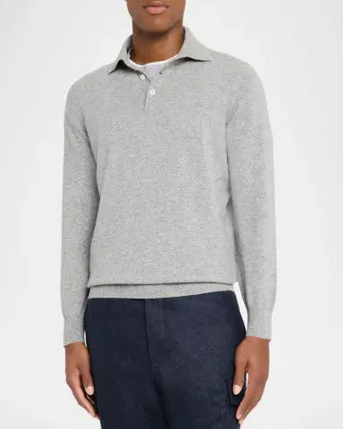 Brunello Cucinelli Men's Premium Cashmere Polo Sweater | Thumbnail 4 Brunello Cucinelli Men's Premium Cashmere Polo Sweater | Thumbnail 4