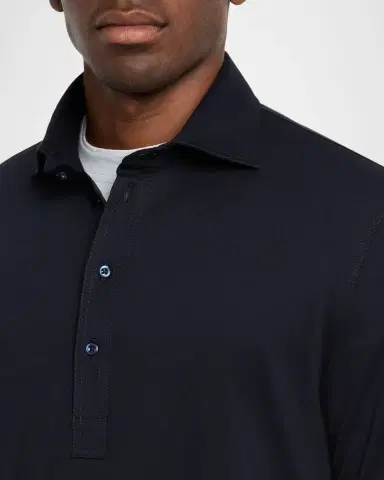 Brunello Cucinelli Men's Cotton Long-Sleeve Polo Shirt | Thumbnail 5 Brunello Cucinelli Men's Cotton Long-Sleeve Polo Shirt | Thumbnail 5