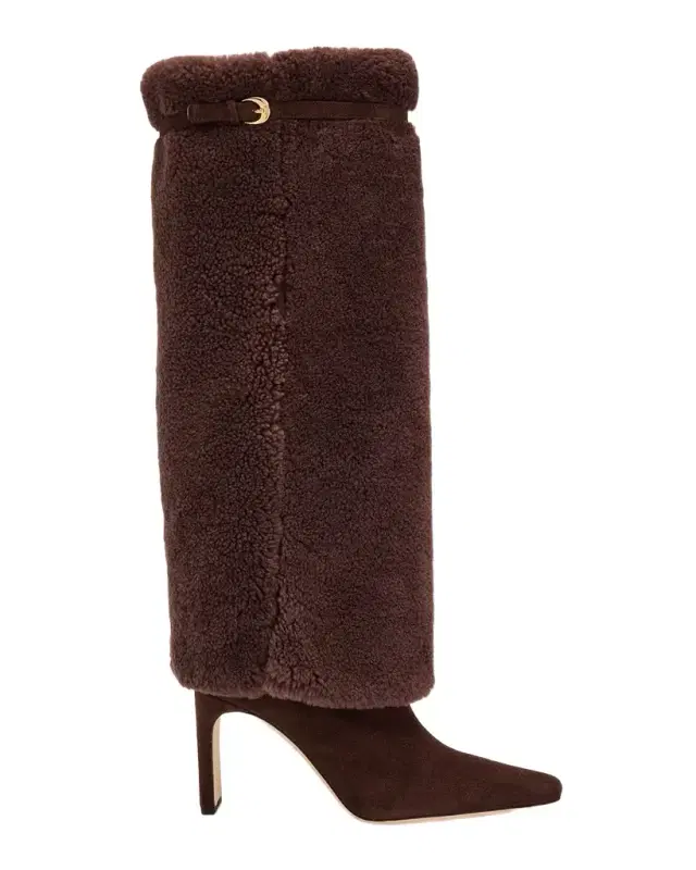 STAUD 0mm Wally Shearling Foldover Suede Knee-High Boots