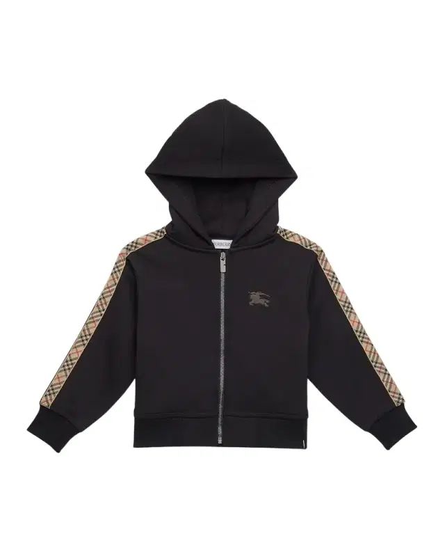 Burberry Boy 's Clyde Check Tape Zip-Front Hoodie