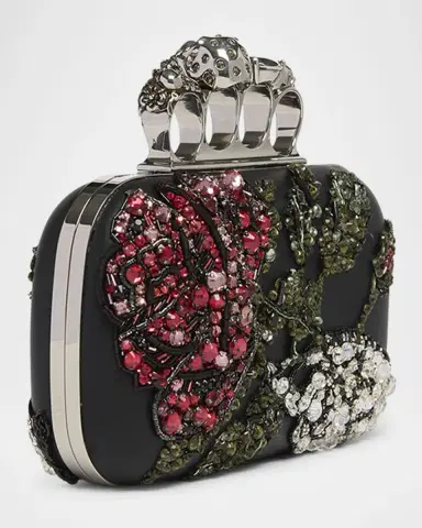 Alexander McQueen Bead & Crystal Flower Skull Four Ring Clutch Bag | Thumbnail 3