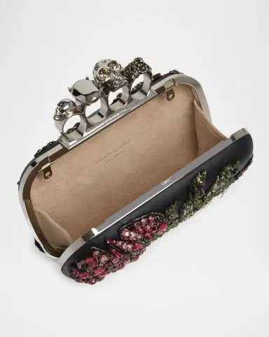 Alexander McQueen Bead & Crystal Flower Skull Four Ring Clutch Bag | Thumbnail 4