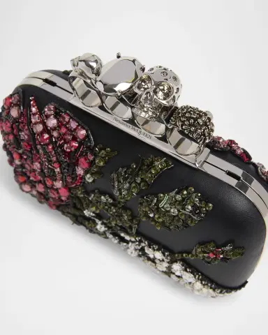 Alexander McQueen Bead & Crystal Flower Skull Four Ring Clutch Bag | Thumbnail 6