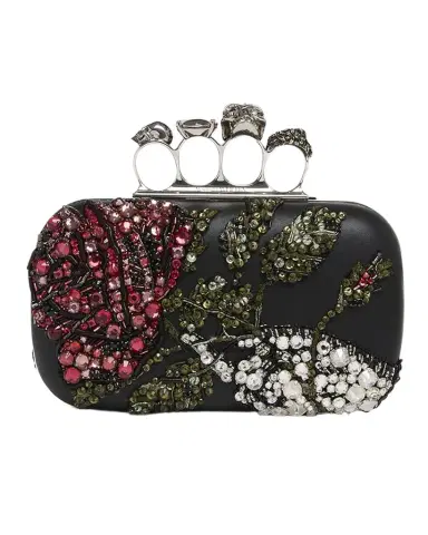 Alexander McQueen Bead & Crystal Flower Skull Four Ring Clutch Bag | Thumbnail 1