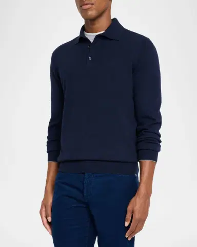 Brunello Cucinelli Men's Premium Cashmere Polo Sweater | Thumbnail 4 Brunello Cucinelli Men's Premium Cashmere Polo Sweater | Thumbnail 4