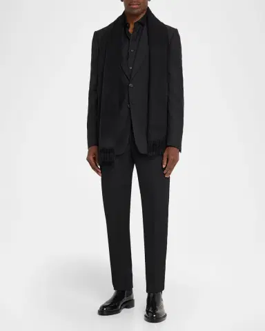 ZEGNA Men's Oasi Cashmere Leather-Label Scarf | Thumbnail 2