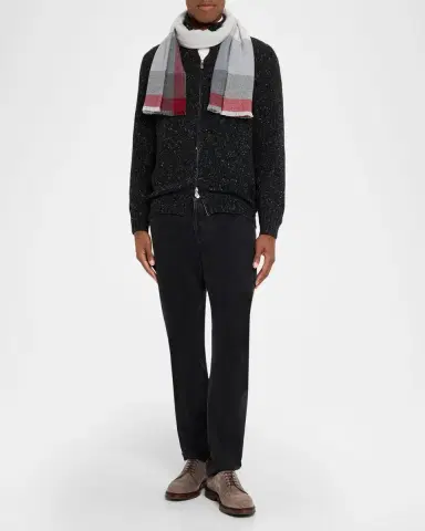 Brunello Cucinelli Men 's Uneven Plaid Wool-Cashmere Scarf | Thumbnail 2
