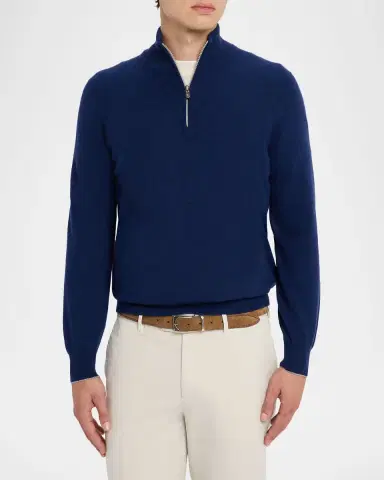 Brunello Cucinelli Men's Cashmere Quarter-Zip Sweater | Thumbnail 4