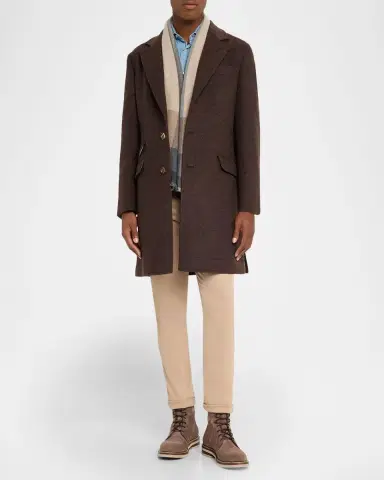 Brunello Cucinelli Men's Uneven Plaid Wool-Cashmere Scarf | Thumbnail 2