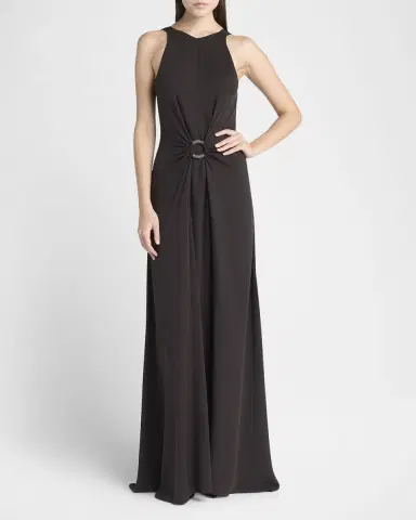 Giorgio Armani Beaded-Ring Silk Georgette Backless Gown | Thumbnail 2