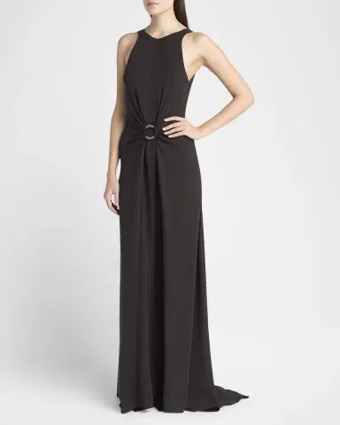 Giorgio Armani Beaded-Ring Silk Georgette Backless Gown | Thumbnail 4