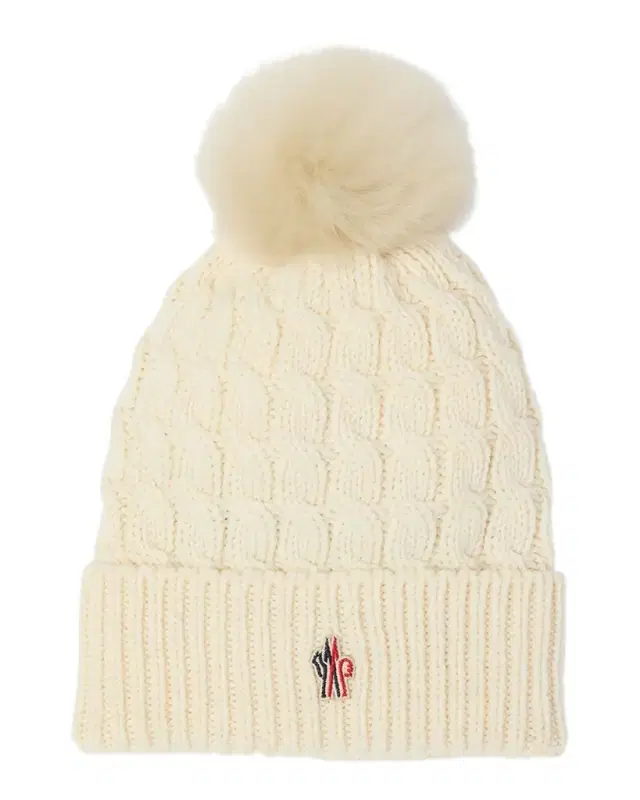 Moncler Grenoble Cable-Knit Beanie with Fur Pom
