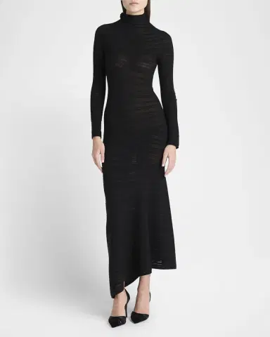 Giorgio Armani Asymmetric Tonal Striped Jersey Mock-Neck Midi Dress | Thumbnail 2