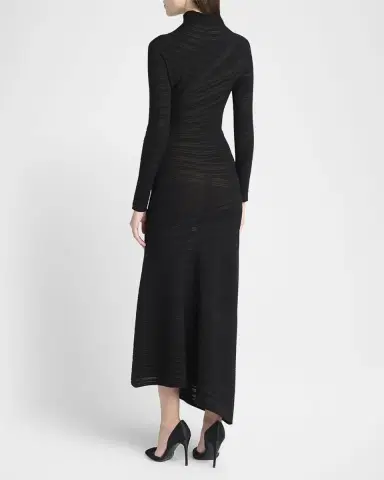 Giorgio Armani Asymmetric Tonal Striped Jersey Mock-Neck Midi Dress | Thumbnail 3